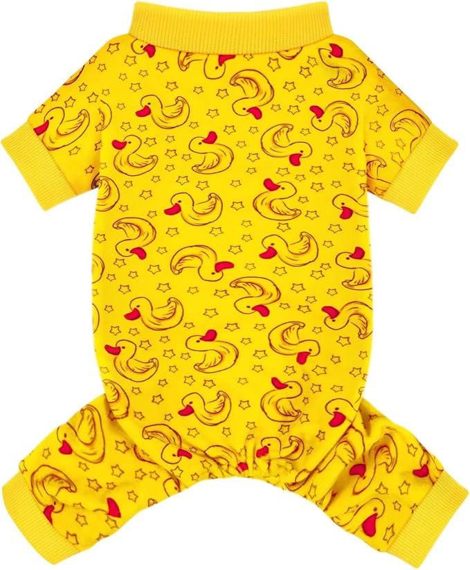 Paiaite Dog Pajamas Onesie: Comfortable Four-Legged Apparel for Small, Medium, & Large Dogs, Polyester Material for Comfort, Wrinkle Resistance, Moisture Wicking, Stretchiness Rotating Duck L