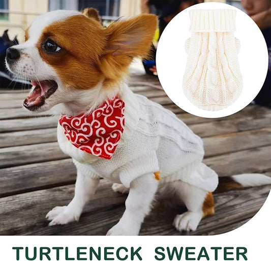2 Pack Dog Sweaters for Small Dogs, Chihuahua Yorkie Sweater, Puppy Clothes Winter Warm Pullover Clothing, Pet Cat Cold Weather Puppy Cold Outfits M (Beige+Purple)