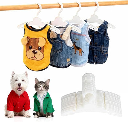 20 Pcs Dog Clothes Hangers 7 Inch White Plastic Pet Clothes Hangers with Non-Slip Clips, Cat Clothing Hangers, Pet Clothing Holders Coat Hangers for Small Pet Such as Dog & Cat Costumes