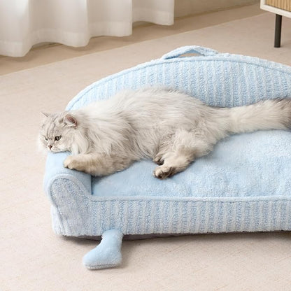 EHEYCIGA Washable Dog Beds for Large Dogs 36 Inch - Striped Cat Couch for Indoor Cats with Removable Cover, Shredded Memory Foam Waterproof Puppy Bed with Non - Slip Bottom, Blue