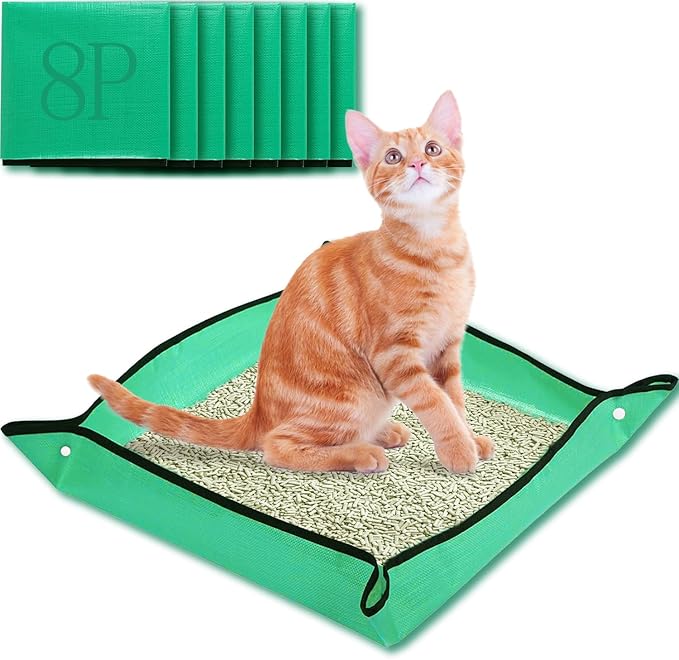 8 PCS Travel Litter Box for Cats,Portable Litter Box for Cats, Foldable and Packable, Large Sized Waterproof Cat, Ideal for Cat Travel Car & Camping