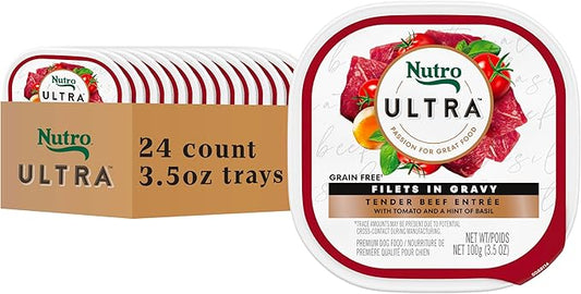 Nutro Ultra Wet Dog Food Grain Free Filets, Adult Dog Food Wet Recipe in Gravy Tender Beef Entree, 3.5 oz. Trays (24 Count, Pack of 1)
