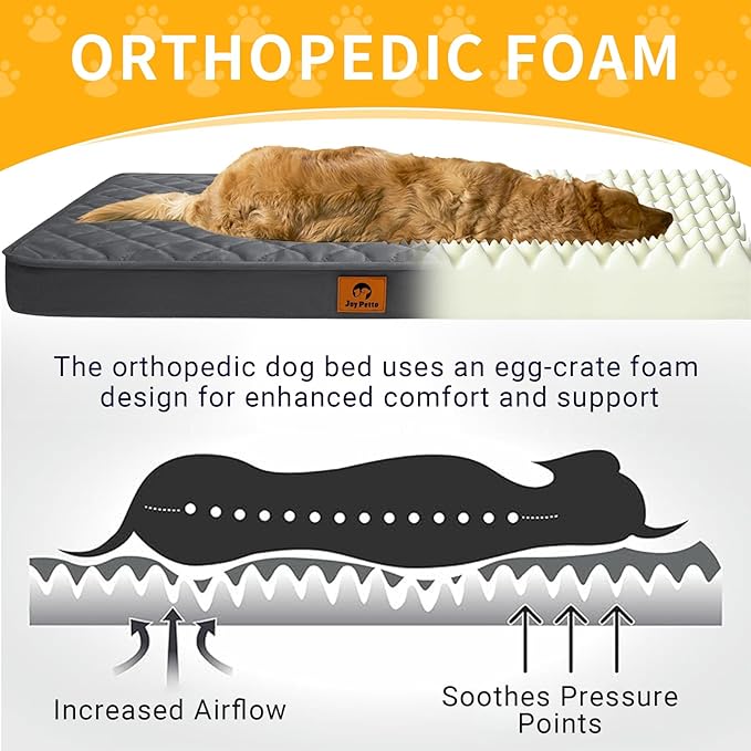 Cozy Dog Beds for Small Dogs - Orthopedic Egg Crate Foam Pet Bed with Removable/Washable/Waterproof Cover & Non-Slip Bottom, Ideal for Crate and Indoor Use, 23x17 Inch, up to 15 lbs, Dark Grey