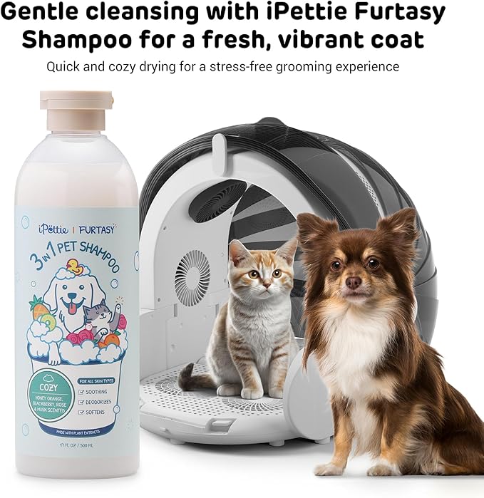 iPettie Furtasy Pet Shampoo, 3-in-1 with Aloe & Herbal Extracts, Soothing, Deodorizing, Softening, Alcohol-Free, 500ml, Cozy Scent, 16 Pack