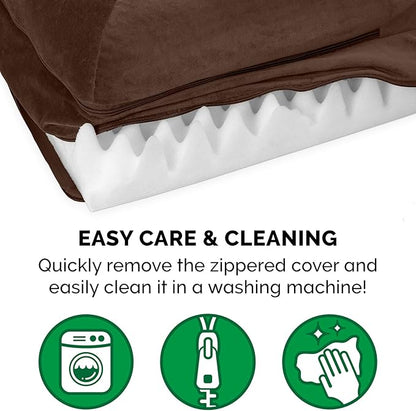 Furhaven Orthopedic Dog Bed for Large/Medium Dogs w/ Removable Bolsters & Washable Cover, For Dogs Up to 55 lbs - Plush & Velvet L Shaped Chaise - Sable Brown, Large