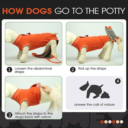 FUAMEY Dog Recovery Suit Male,Dogs Surgery Neuter Suits Puppy Spay Shirts for Female Protect Dog's Skin Anti Licking Abdominal Wounds Doggie Onesie Pet Bodysuit Alternative to Cone Orange L