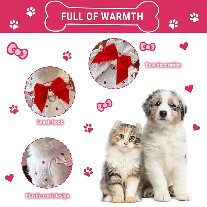 TAPBULL Dog Dresses, Fashionable Pet Dog Clothes with Heart Design, Cute Cat Birthday Dress Outfit (Pink/Red/Blue/Purple/Black 5-Pack), Large