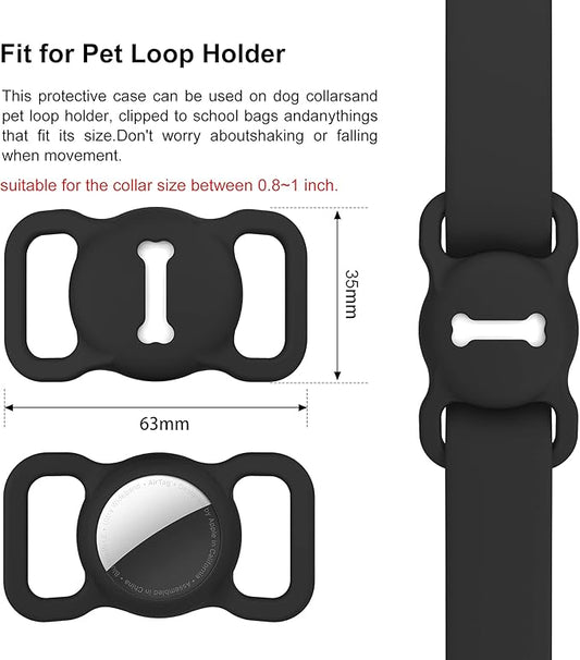 for Airtag Dog Collar Holder (1st & 2nd Generation) Air Tag Protective Cat Airtag Dog Collar, Silicone AirTags GPS Tracking Accessories, Air Tags with Bone Pattern (1 Pack(Black))