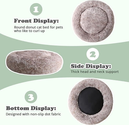 JOLLYVOGUE Dog & Cat Bed, Calming Anti-Anxiety Pet Bed for Small Dogs, Fluffy Donut Cushion for Small and Medium Pets (23")