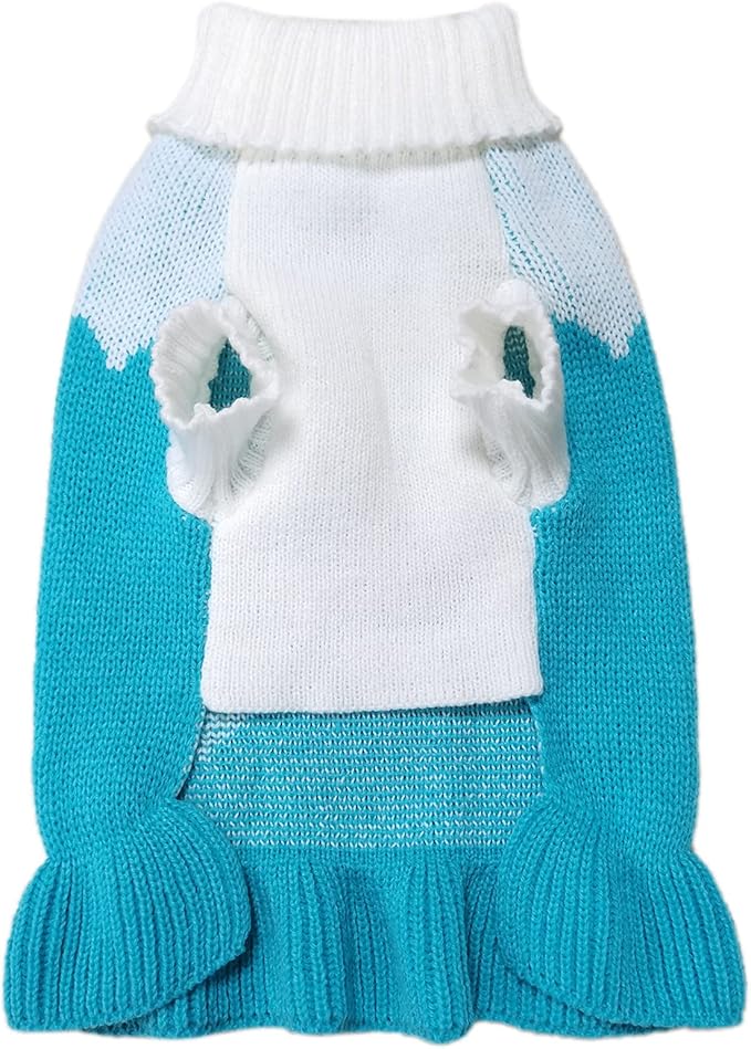 CHBORCHICEN Pet Dog Sweaters Classic Knitwear Turtleneck Winter Warm Puppy Clothing Cute Strawberry and Heart Doggie Sweater (S, Dress-Sky Blue)