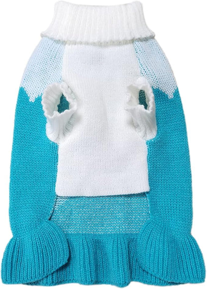 CHBORCHICEN Pet Dog Sweaters Classic Knitwear Turtleneck Winter Warm Puppy Clothing Cute Strawberry and Heart Doggie Sweater (S, Dress-Sky Blue)