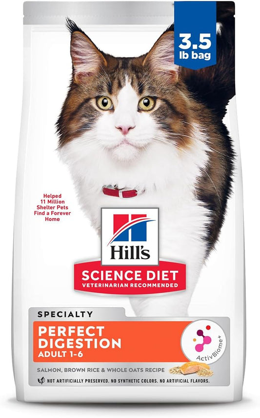 Hill's Science Diet Adult 1-6 Perfect Digestion Dry Cat Food, Salmon, Brown Rice & Whole Oats, 3.5 lb. Bag