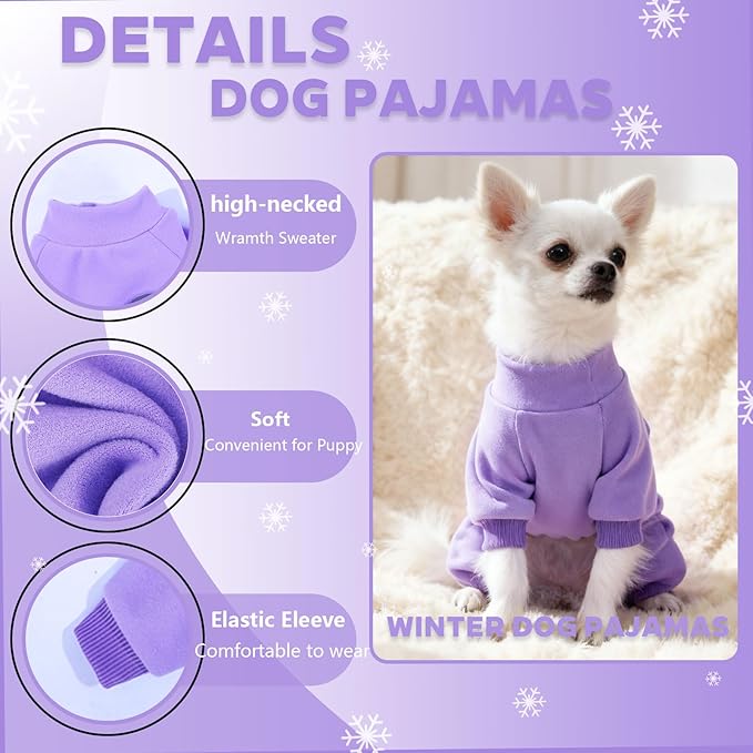 Dog Clothes for Small Dogs Winter Pajamas Dog Sweater Girl Boy Warm Soft Puppy Pjs Stretchy Jumpsuit Doggie Pet Outfits XXS~L (Purple, Medium)