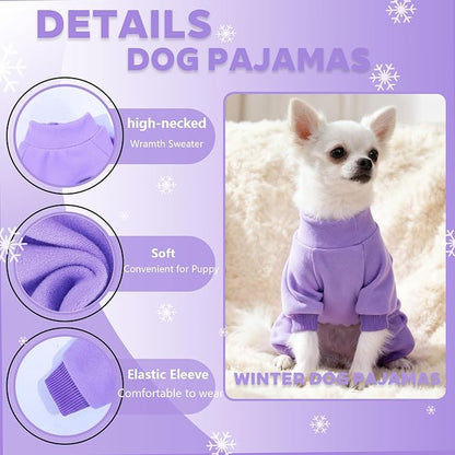 Dog Pajamas Dog Sweater for Small Dogs Girl Boy Winter Warm Soft Puppy Pjs Stretchy Jumpsuit Doggie Pet Clothes Outfits XXS~L (Purple, Large)