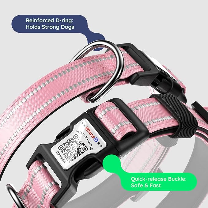 Premium Airtag Dog Collar,with IP68 Waterproof AirTag Holder,Pink,S | Soft，Breathable，Nylon Padded，Reflective，Ultra-Durable Buckle，Adjustable，Comfortable for Small Medium Large Dogs
