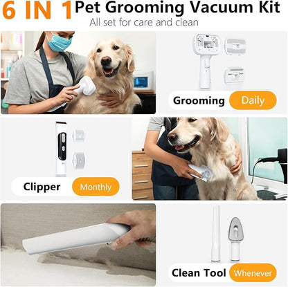 FOTING Dog Grooming Vacuum & Dryer Kit, 2.1L Double Dust Cup 10000pa Dogs Vacuums for Shedding Grooming, 6 in 1 Grooming Tools Cleaning, Low Noise Pet Grooming Vacuum for Dogs, Black