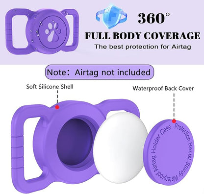SANKALA Airtag Dog Collar Holder, 1 Pack, Dark Purple | Silicone Full Body Covered, Anti-Lost Protective, Fits All Width Collars, for Apple AirTag(Gen 1 & 2), Signal Friendly