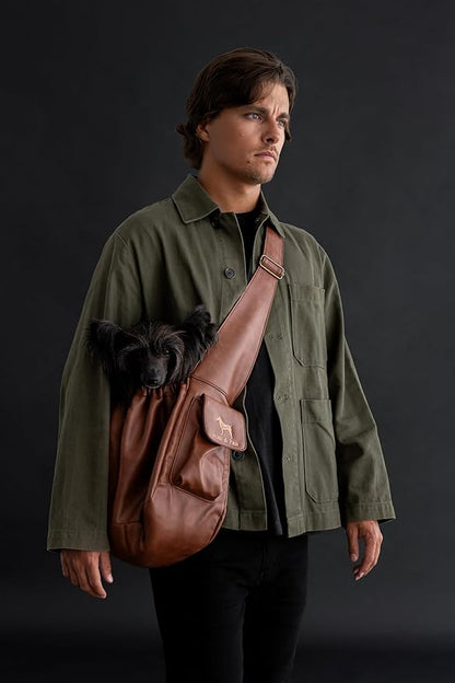 Noah & Paw Dog Sling Carrier for Small Dogs 5-18lb, Dog Sling for Small Dogs and Cats, Dog Carrier with Adjustable Padded Strap, Vegan Leather Lined with Fur, Double Safety Feature, Machine Washable