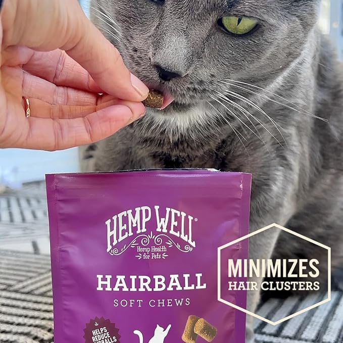 Hemp Well Cat Hairball Soft Chews for Cats (2 Pack), Organic USA Grown, Chicken Cheese & Catnip Flavor!