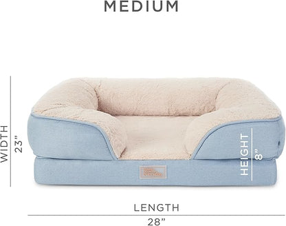 Town & Country Everyday CuddleTown Comfy Solid Bolster Sofa Pet Bed, Supportive & Calming Egg Crate Foam, Non-Slip Bottom, Machine Washable Cover, Blue, Medium 28"x23"x8"