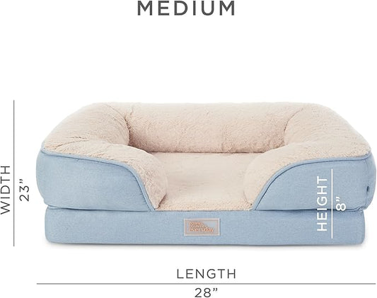 Town & Country Everyday CuddleTown Comfy Solid Bolster Sofa Pet Bed, Supportive & Calming Egg Crate Foam, Non-Slip Bottom, Machine Washable Cover, Blue, Medium 28"x23"x8"
