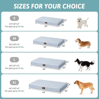 COZY KISS Cooling Dog Bed for Crate, Waterproof Orthopedic Dog Crate Mat with Removable Washable Cover, Egg Crate Foam Support Dog Bed, 36x27x3 Inch,Light Blue