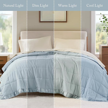 Madison Park Windom Down Alternative Blanket, Premium 3M Scotchgard Moisture Wicking Treatment, Lightweight and Soft Bed Cover For All Season, Satin Trim, Blue Twin