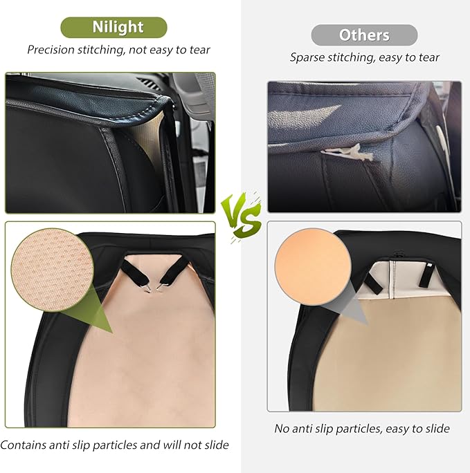 Nilight Car Seat Covers Waterproof Breathable Faux Leather Cushions Anti-Slip Universal Cover for Hyundai Honda Accord Kia Civic Corolla Camry CR-V RAV4 SUV Truck (2 PCS Front, Black)