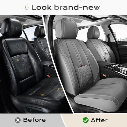 Coverado Car Seat Covers Full Set, Automotive Seat Cover with Lumbar Support, Nappa Leather Seat Cover for Cars, Waterproof Car Seat Protector, Car Seat Cushion Universal Fit for Most Vehicles (Gray)