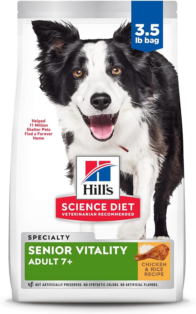 Hill's Science Diet Adult 7+ Senior Vitality Dry Dog Food, Chicken & Rice, 3.5 lb. Bag