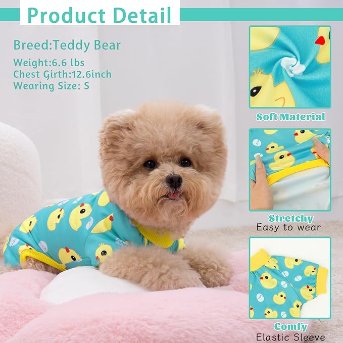 XPUDAC 4 Pieces Dog Pajamas for Small Dogs Pjs Clothes Puppy Onesies for Doggie Duck Shirts Sleeper for Pet Cats Jammies-M