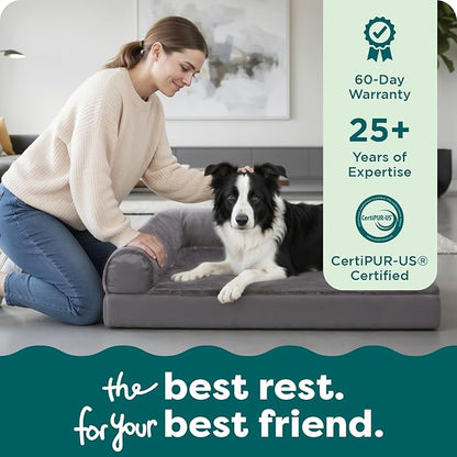 FurHaven Orthopedic Dog Bed for Large Dogs, L-Shaped Chaise Mattress with Egg Crate with Solid Orthopedic Foam Base for Joint Support, Washable Cover, Large, Plush & Velvet, Platinum Gray