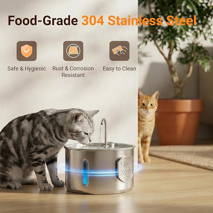 Stainless Steel Cat Water Fountain, 4L/135oz Large Capacity Automatic Pet Water Fountain for Cats & Small Dogs, Quiet USB Powered Pet Water Dispenser with 4 Filters & 4 Sponges