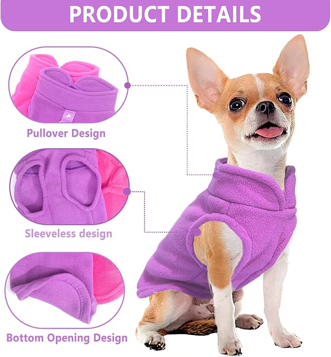 2 Pieces Fleece Dog Sweaters for Small Medium Dogs Girl, with Leash Ring, Warm Pet Sweater Fall Winter Thick Clothes Coat for French Bulldog, Dachshund,XL