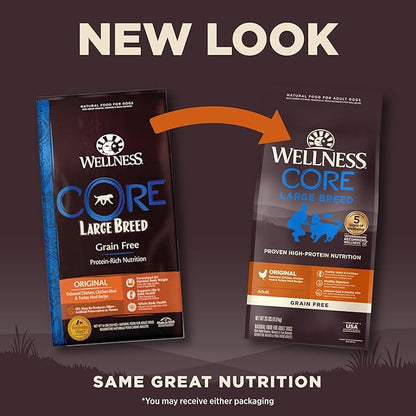 Wellness CORE Large Breed Puppy Dry Dog Food, Grain Free Kibble, Natural, High Protein, Chicken and Turkey Recipe, 26 lb Bag