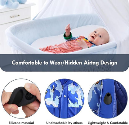 2 Pack Airtag Holder for Kids Hidden,GPS Tracker Case, Anti-Removal Airtag Silicone Case with Pins, Suitable for Children, Elderly, Pets, Backpack, Luggage(White,Black)