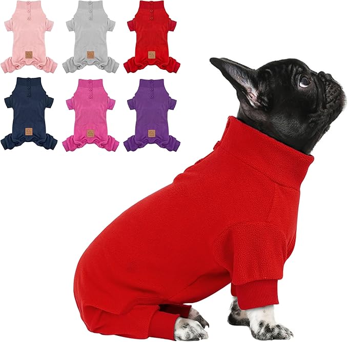 cyeollo Dog Pajamas Turtleneck Thermal Dog Pjs Fleece Stretchy Jumpsuit Warm Pet Clothes Doggie Jammies Winter Outfits for Small Size Dogs Color Red