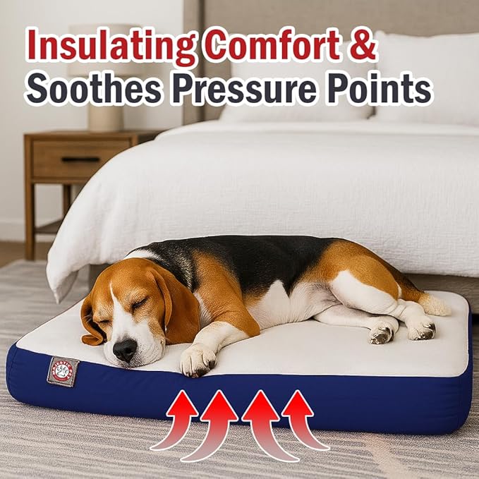 Majestic Pet 34x24x3 Inch Blue Orthopedic Memory Foam Rectangle Dog Bed – Medium Size Crate Dog Bed for Dogs with Joint Pain, Arthritis – Durable Pet Mattress with Egg Crate Foam, Washable Cover