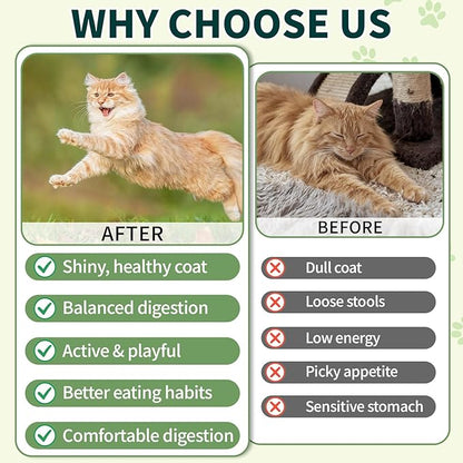 Cat Probiotics Tasty Chews –500 Chews Crunchy & Creamy Texture, Fish Oil Omega-3 Skin & Coat Health Digestive & Gut Support, Constipation Relief, Healthy Stool, Chicken Krill Flavor