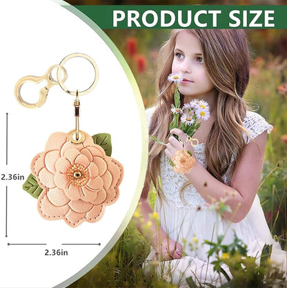 BORKUANA Leather Keychain Holder Case Compatible with AirTag,Cute Protective Cover with Keyring