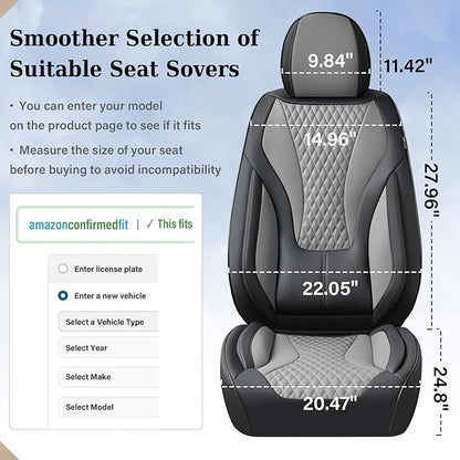 Coverado Waterproof Nappa Leather Car Seat Covers, Automotive Seat Covers，Front Car Seat Cushion & Car Seat Protector, Black&Gray Seat Covers Universal Fit for Most Cars, SUVs, Trucks