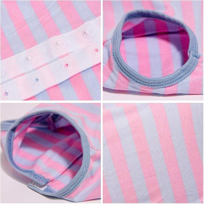 Kukaster Pet Dog Recovery Suit Post Surgery Shirt for Puppy, Wound Protective Clothes for Little Animals(Pink Blue Stripe-l)