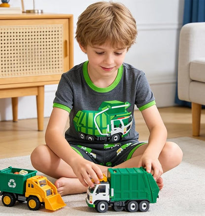 Popshion Boys Pajamas 100% Cotton Toddler Clothes Summer Pjs for Boy Planet Dinosaur Sleepwear Kids Short Sets 2-10 Years