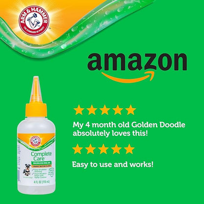 Arm & Hammer Complete Care Brushless Oral Gel for Dogs, No-Brush Toothpaste Formula, Fresh Breath, Tartar Control - Baking Soda Enhanced Dental Dog Supplies, Peanut Butter Flavor, 4oz