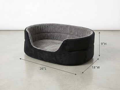 Medium Dog Bed Cat Bed 18x26 Inch, Calming Pet Bed for Small Dogs & Cats, Half-Enclosed Open-Top Velvet Anti-Anxiety Bed, Machine Washable Cozy Snuggle Bed (Black)