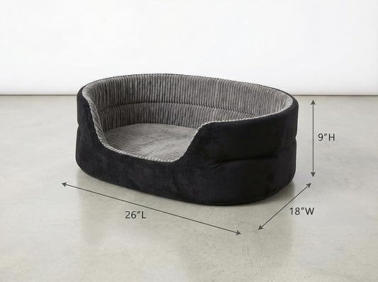 Medium Dog Bed Cat Bed 18x26 Inch, Calming Pet Bed for Small Dogs & Cats, Half-Enclosed Open-Top Velvet Anti-Anxiety Bed, Machine Washable Cozy Snuggle Bed (Black)