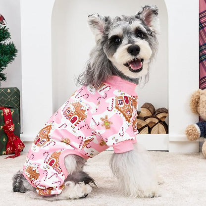 XPUDAC Dog Christmas Pajamas Stretchy Dog Clothes for Small Medium Dogs Girl Christmas Puppy Outfit Pet Jumpsuits Pjs Winter Cat Costume, Pink, 2XL