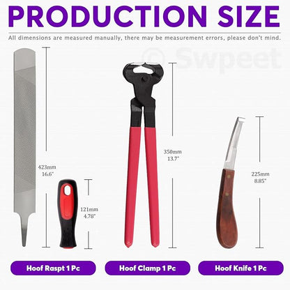 Swpeet 8Pcs Professional Farrier Tools Value Kit with Roll Pack, Horses Hoof Trimmers Shears Tools, Hoof Cutter, Farrier Rasp File and Rubber Handle, Hoof Nipper, Horseshoe Brush, Hoof Knife
