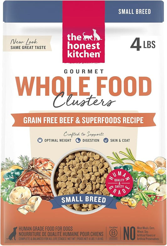 The Honest Kitchen Whole Food Clusters Small Breed Grain Free Beef Dry Dog Food, 4 lb Bag