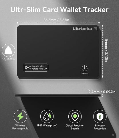 Ultrbeka Wallet Tracker Card IP68 Waterproof Bluetooth Tracker for Wallets, Passport, Work with Apple Find My, Wireless Charging, iOS Only [Apple MFi Certified]- 6pcs / 1* Wireless Charger
